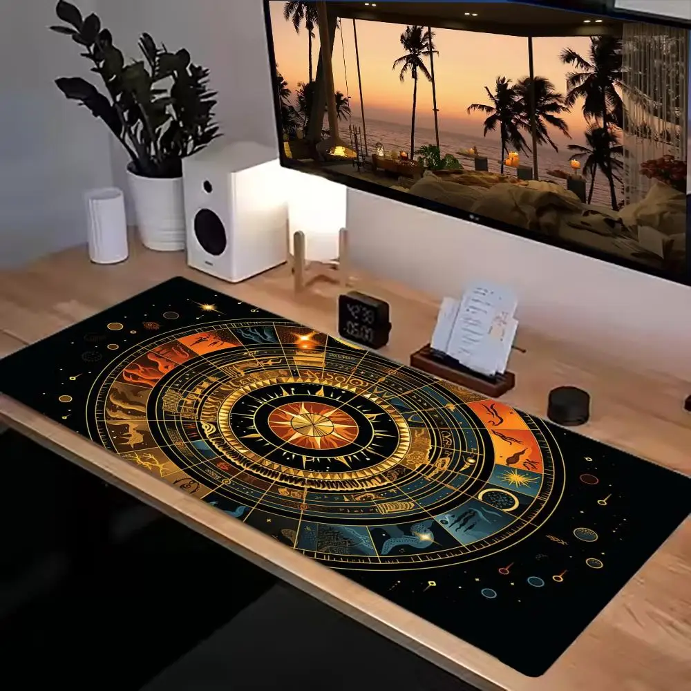 Vintage carved border centered astro compass star map playmat occult magic style gaming desk mat