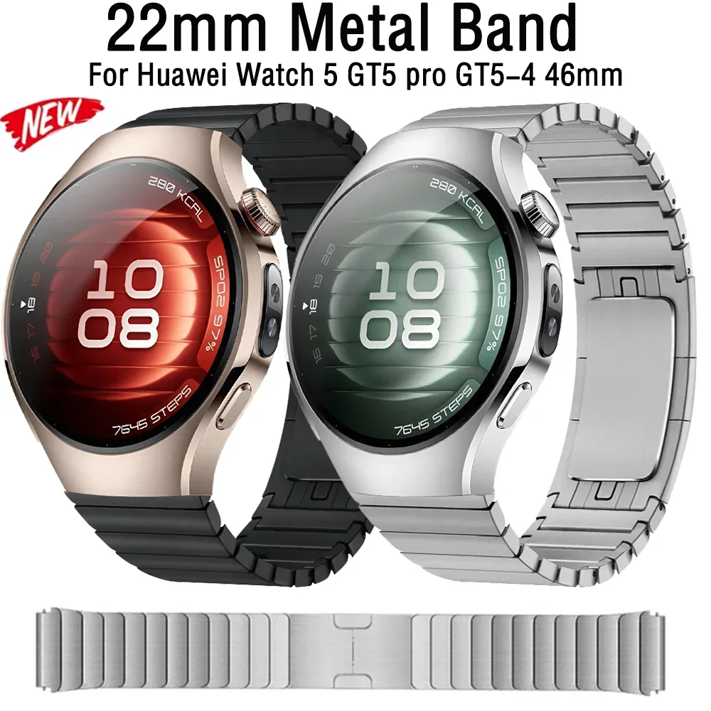 Металлический ремешок 22 мм для Huawei Watch 5 4 46 мм, удобный ремешок из нержавеющей стали, браслет Huawei Watch GT5 Pro GT5-4-3, браслет 46 мм