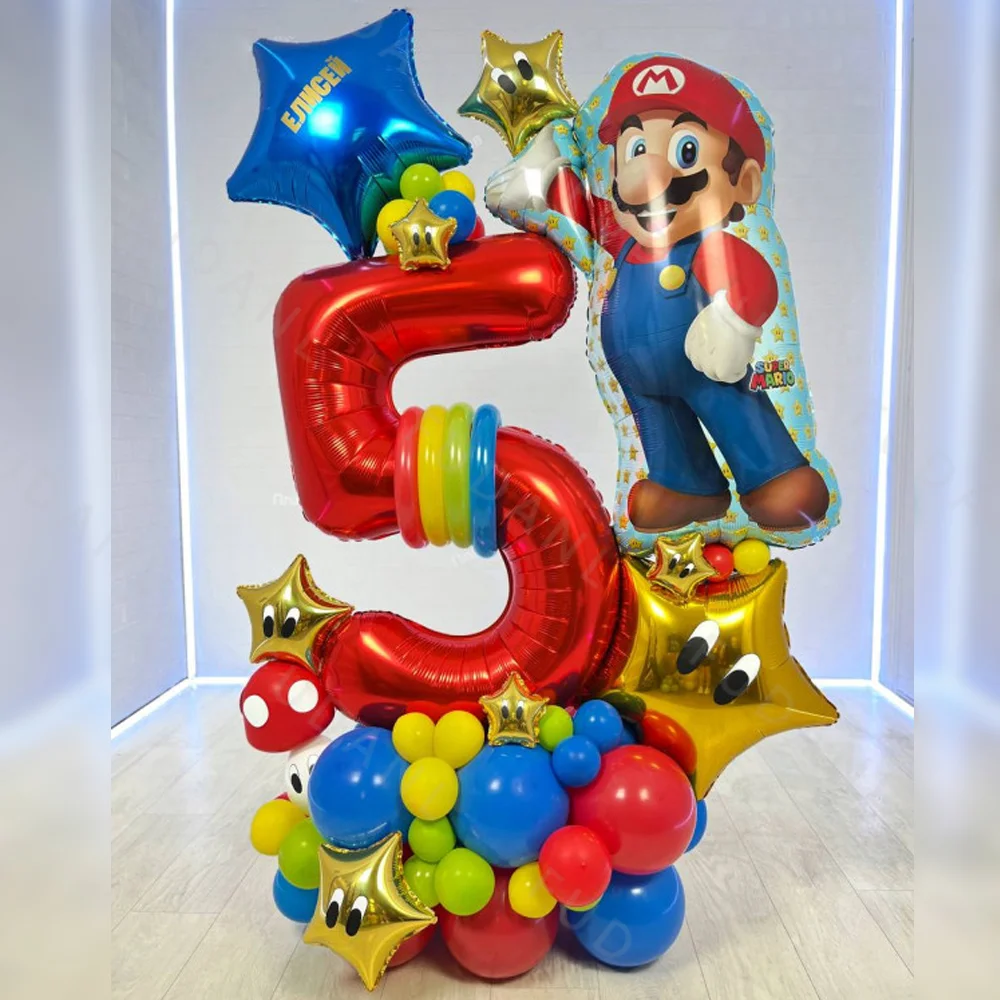 49pcs Super Mario Foil Balloons Arch Garland Kit Latex Balloons 32inch Number Mario Birthday Party Baby Shower Decorations Gifts