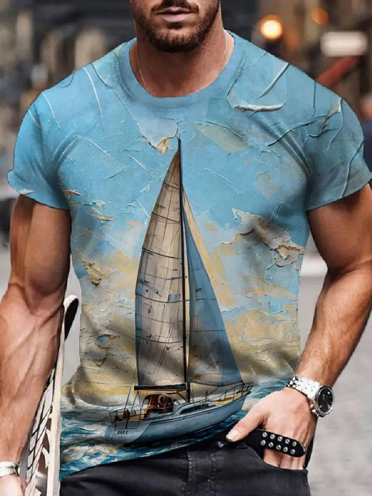 Fashion Sailing Pirate Ship 3D Print T-Shirts Men Women Casual Short Sleeve T Shirt Outdoor Top Y2K Harajuku Tees Men's Clothing