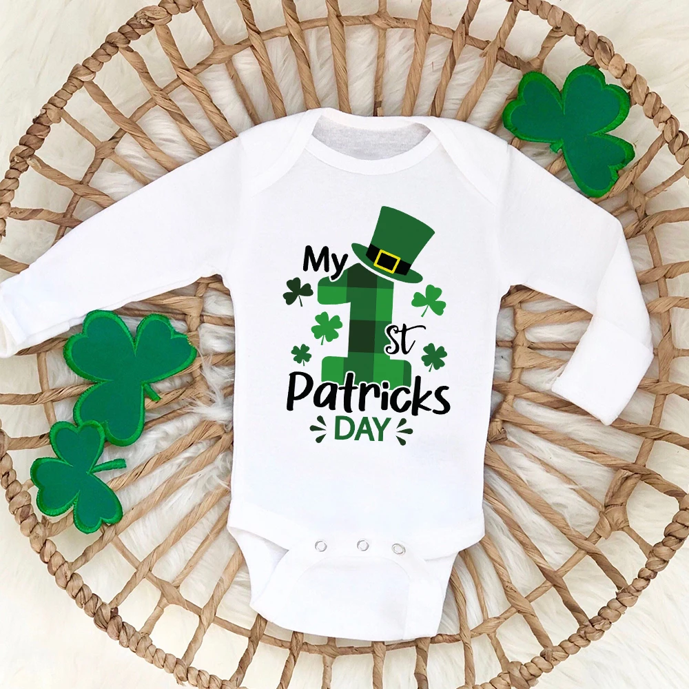 My First St. Patrick's Day Print Baby Romper St. Patricks Party Infant Outfit Newborn Long Sleeve Bodysuit Holiday Baby Jumpsuit