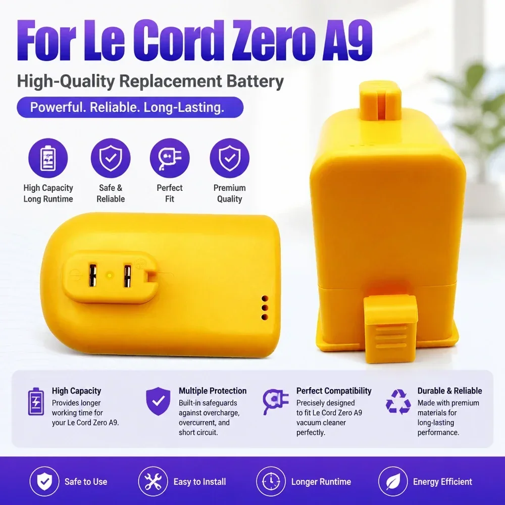 2026 For LGA9 yellow shell high capacity long lasting A9 /A905M vacuum cleaner battery replacement