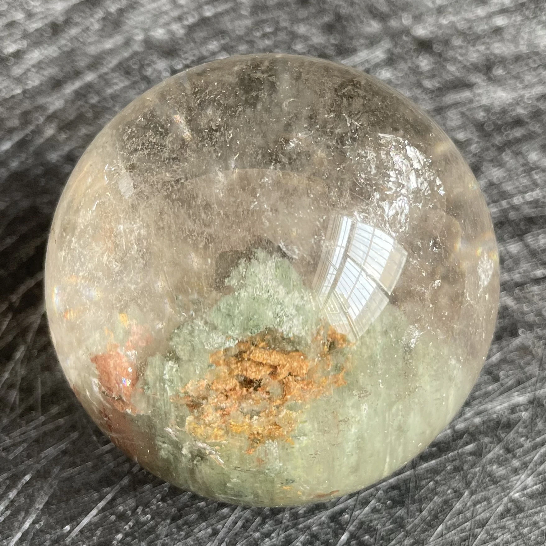 253g Natural Green Phantom Sphere Decoration Polished Garden Quartz Crystal Ball Reiki Healing w10