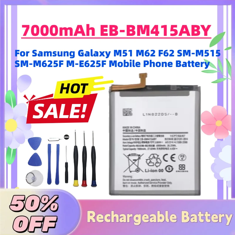 

Large Capacity 7000mAh EB-BM415ABY 3.86V Battery for Samsung Galaxy M51 M62 F62 SM-M515 SM-M625F M-E625F Mobile Phone Battery