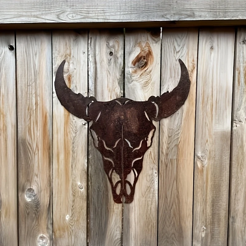 Bull Head Metal Wall Art - Wrought Iron Wall Decoration with Delicate Corners and Fierce Design, Western-Style Wall Decoration