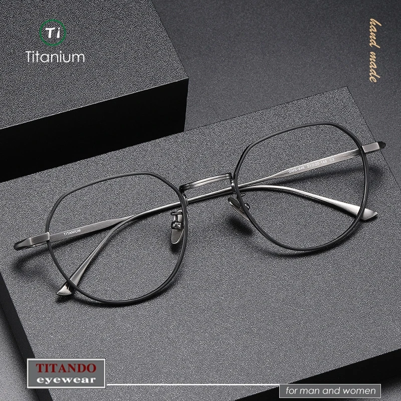 Japanese Retro Pure Titanium Glasses Frame Crown Polygonal Optical eyeglasses for man MASUNAGA same Design GMS846