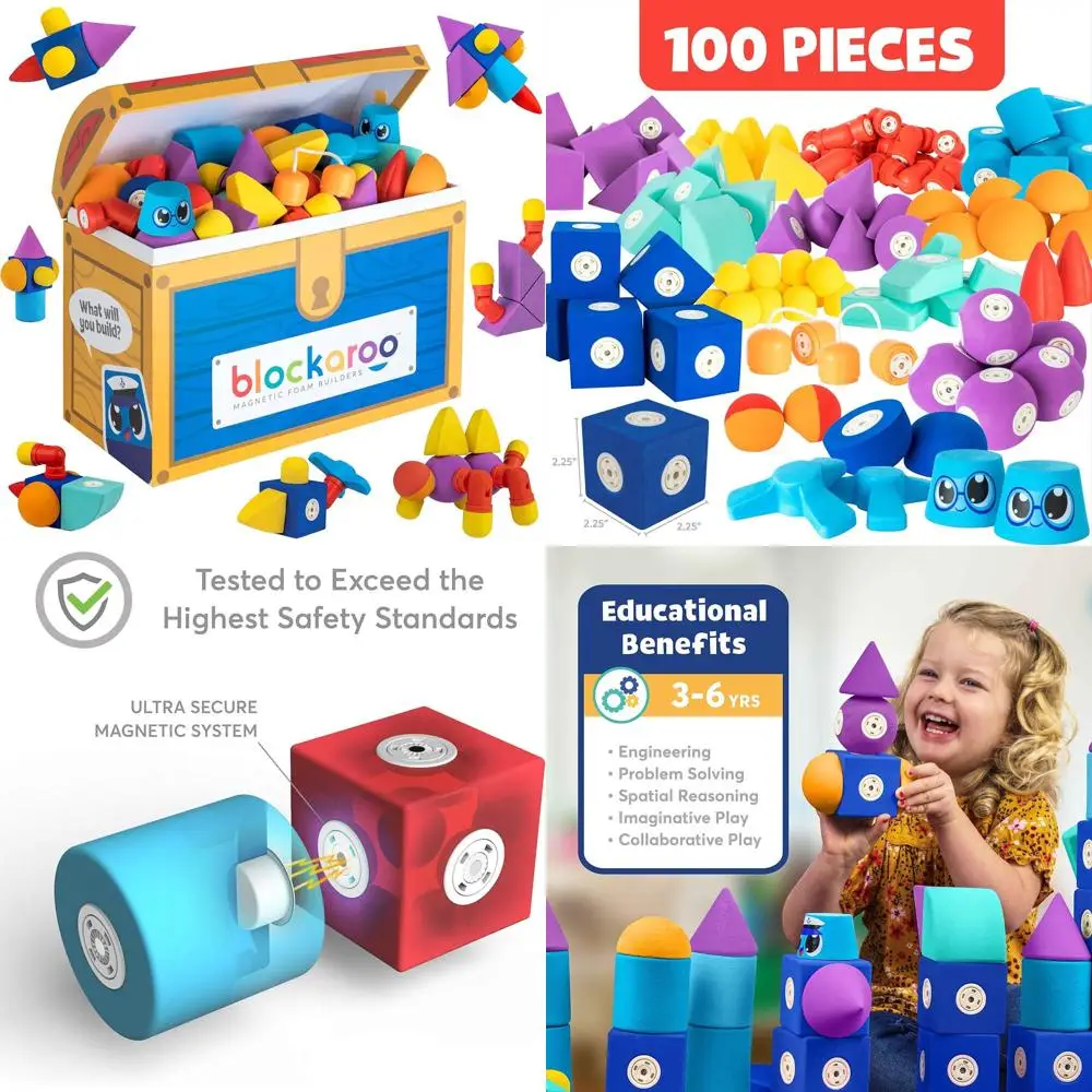 

Magnetic Foam Blocks Set - 100 Pieces with Storage, Toddler Bath & Sensory Toys, Ideal for Ages 3-5