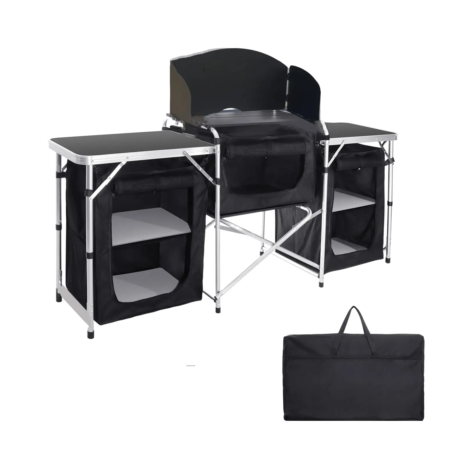 

Портативный алюминиевый кухонный стол для кемпинга с шкафами для хранения и сумками, складная походная кухонная станция для дома на колесах, пляжа, путешествий на открытом воздухе