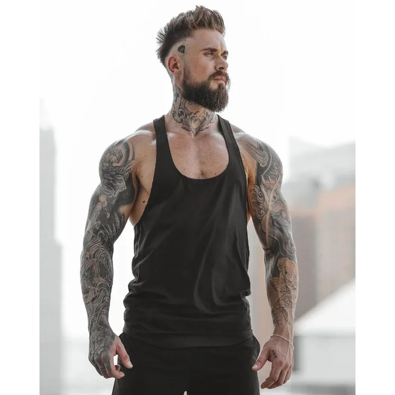 Muscular Fitness Men's Summer Sports and Leisure Elastic Breathable White Light Plate Without Logo Splicing Vest