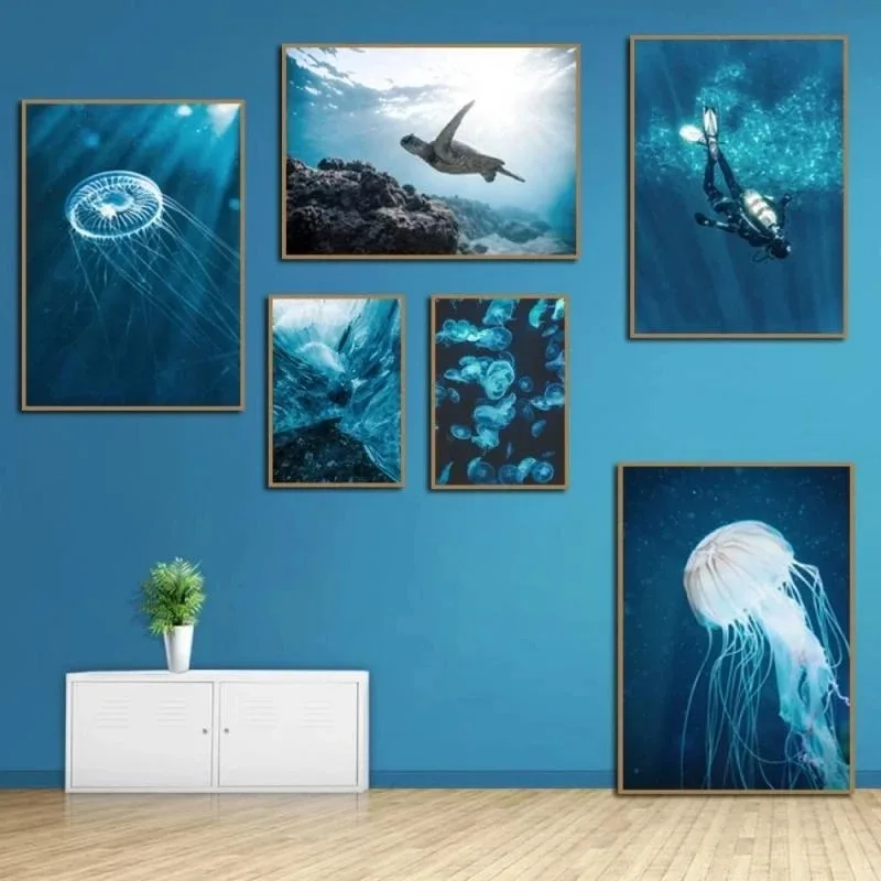 Nature Marine Animals Whale Tailed Dolphin Wall Art Canvas Painting Wave Sea View Sea Turtle Poster Living Room Home Decoration