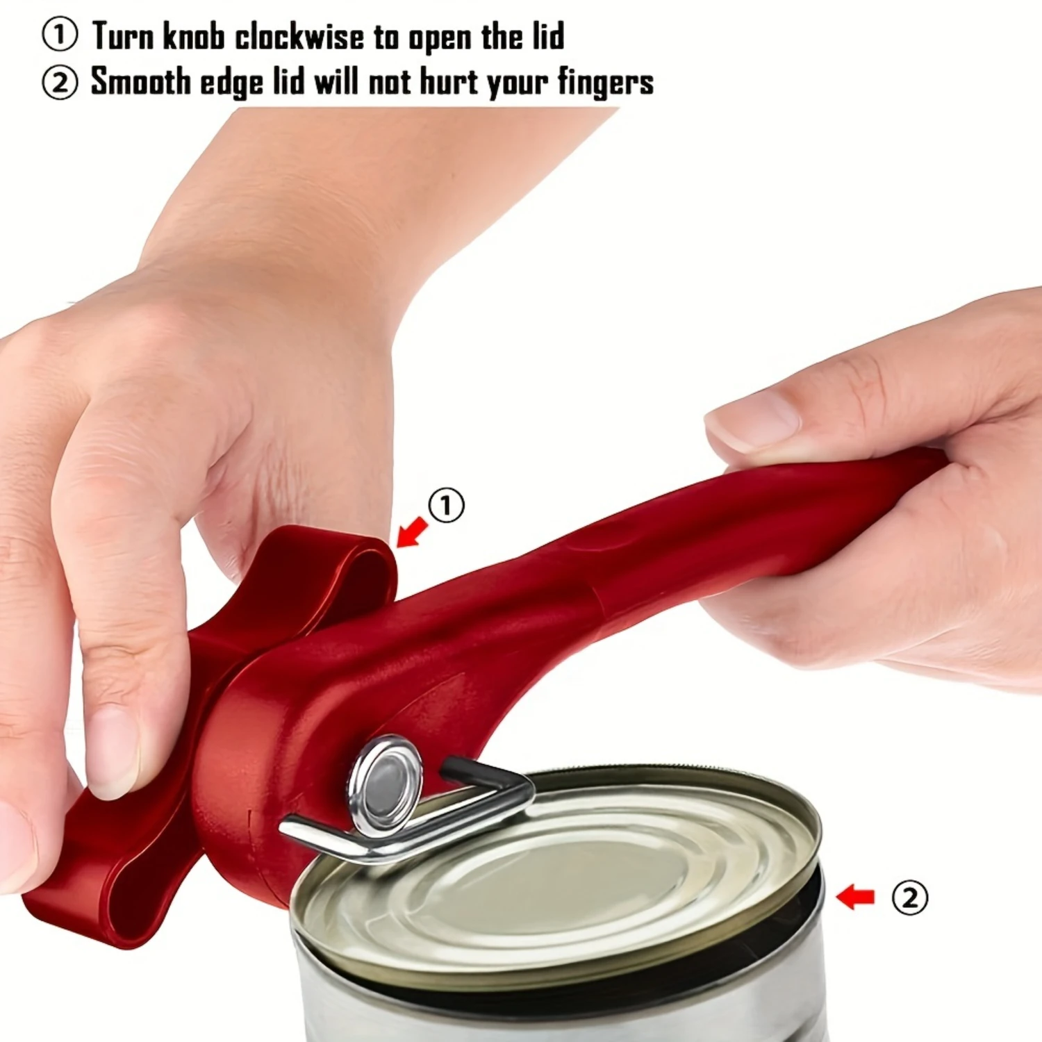 Single Handle Can Opener Bottle Opener Household Handheld Opening Tool Smooth Edge Lid Easy Turn Knob Non-Electric Use