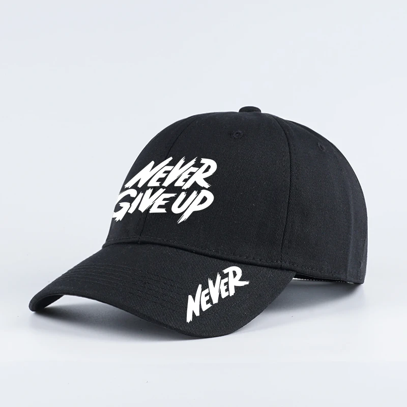 "NEVER GIVE UP" Graffiti Print Baseball Cap Men Women Cotton