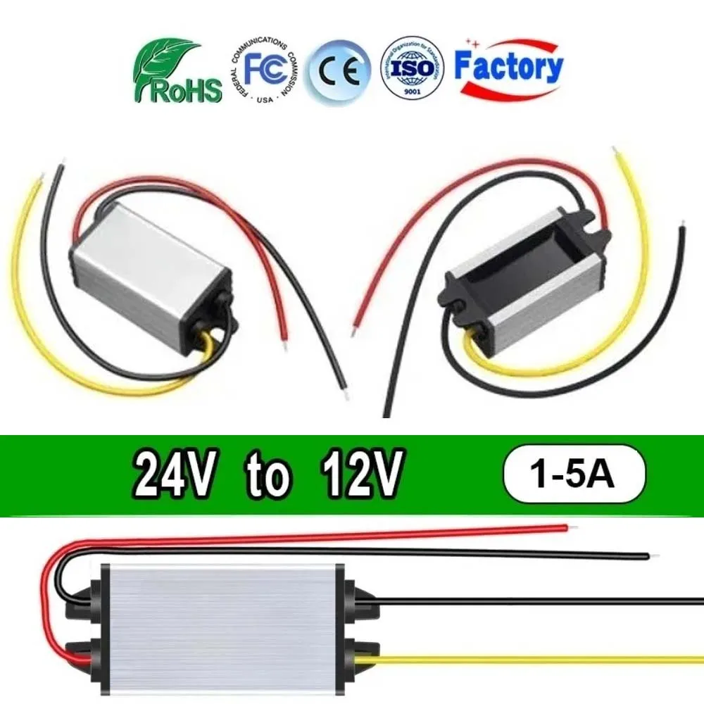 

24V to 12V 1A-5A Voltage Regulator Step Down Module Buck Reducer DC DC Converter for Auto Car Truck Vehicle Boat Waterproof