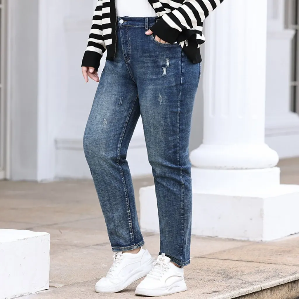 

Женские эластичные джинсы скинни больших размеров, свободные широкие шаровары, повседневные толстые утягивающие брюки, мм200 кг