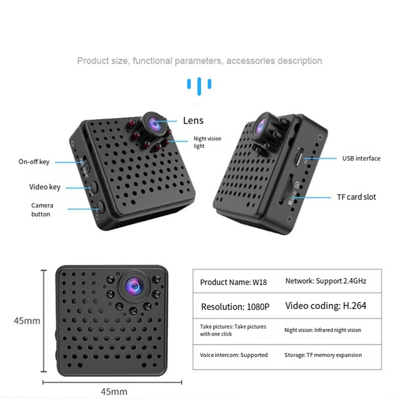 Cámara Ultra HD 1080P para deportes al aire libre, fotografía aérea, Clip trasero, monitoreo de seguridad, inalámbrica, 2,4 Ghz, Wifi, color negro