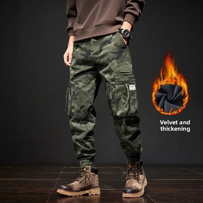 

2025 NewMen's Fleece-Lined American Camouflage Casual Multi-Pocket Loose Zipper Jogger Pants Autumn Youth Trendy Workwear