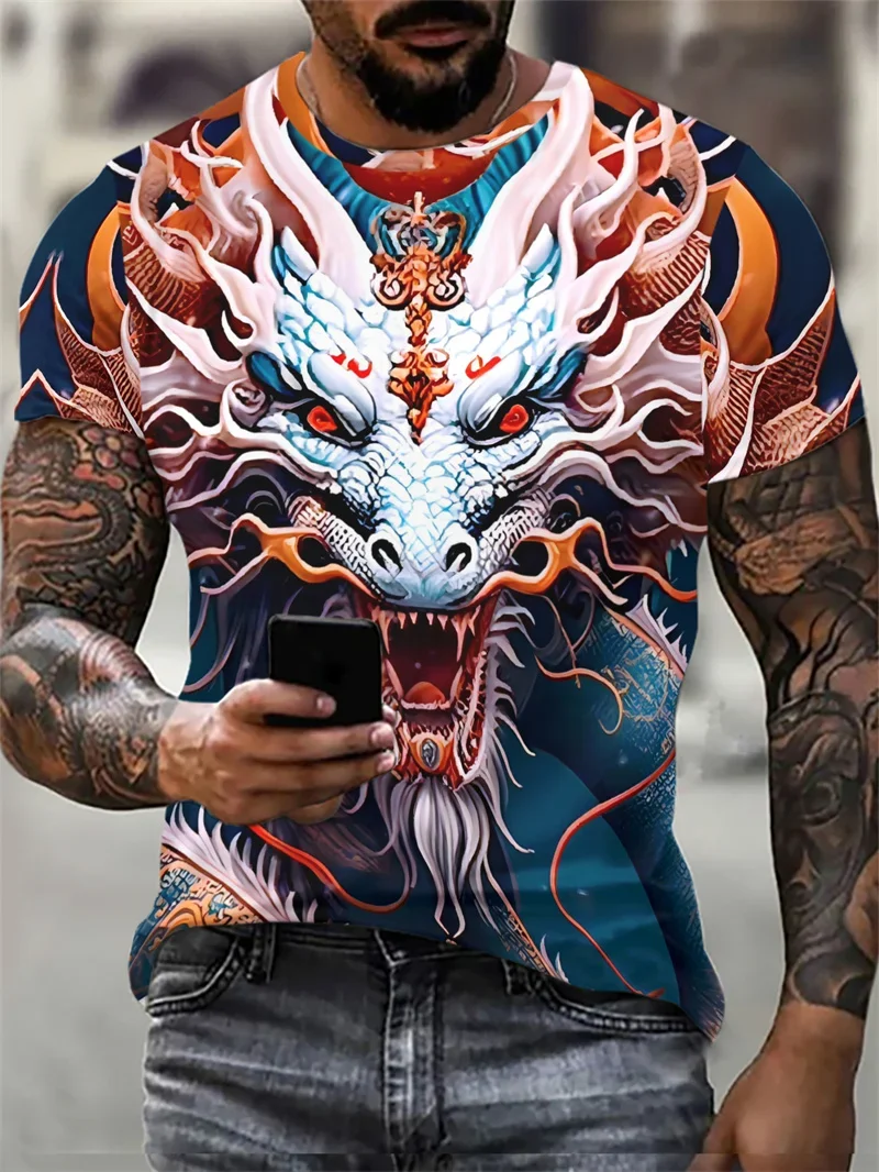 

Oversized T Shirt Summer Casual Big Size 6XL Tops Men's Dragon Graphic Street Fashion T-Shirts Short Sleeve 3D Printed Animal