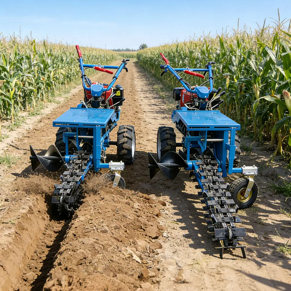 Mini Chain Ditch Digger Walk Behind Chain Trencher for High Density Greenhouse Vegetable Row Irrigation Ditching Work
