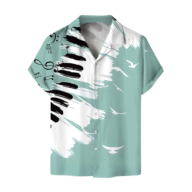 Shirts For Men Music Guitar Print Rock Hip Hop Tops Male Clothing Short Sleeve V-Neck Beach Ahloa Camisa Social Masculina