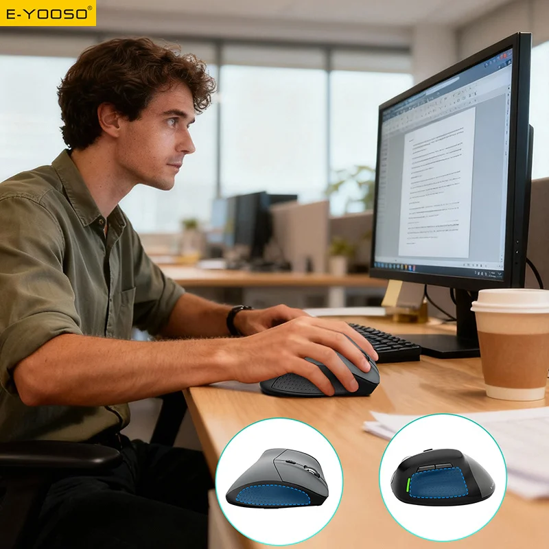 E-YOOSO X-45 Tri-mode Wireless Mouse Vertical Ergonomic 2.4G/Bluetooth/Type-C Wired 5 DPI, Rechargeable, for PC/Laptop/Mac