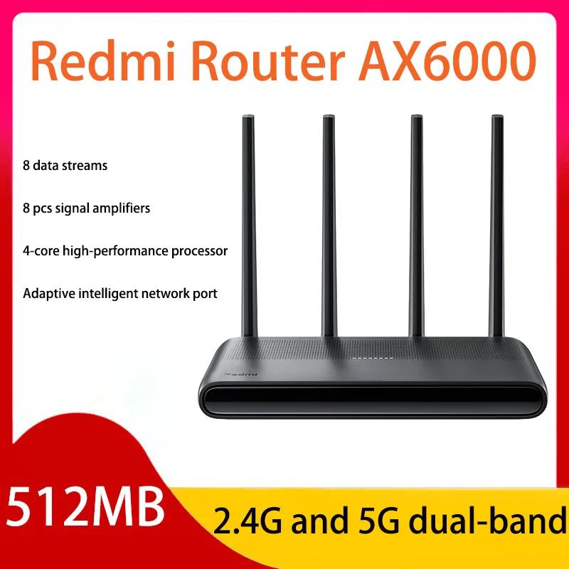 Xiaomi Redmi Router AX6000 5952Mbs WiFi6 512MB Quad-core CPU Mesh Repeater External Signal Network Amplifier Use With Mijia APP