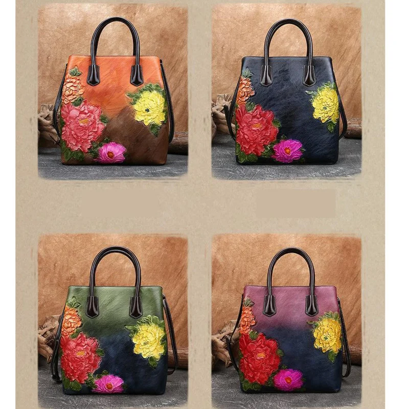 GAGACIA Vintage Large Capacity Women Bucket Bag 2024 New PU Leather Ladies Shoulder Bags For Handmade Embossed Luxury Handbags