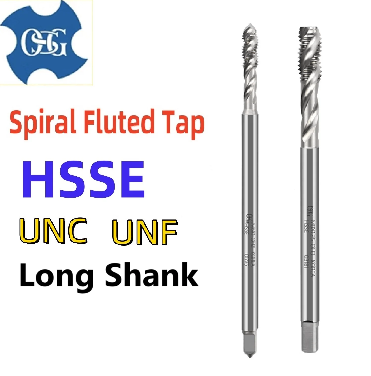 HSSE Japan Original OSG Long Shank 100MM Spiral Fluted Tap UNC UNF UNS 0-80 2-56 8-32 10-24 1/4 5/16 3/8 Fine Machine Thread Tap