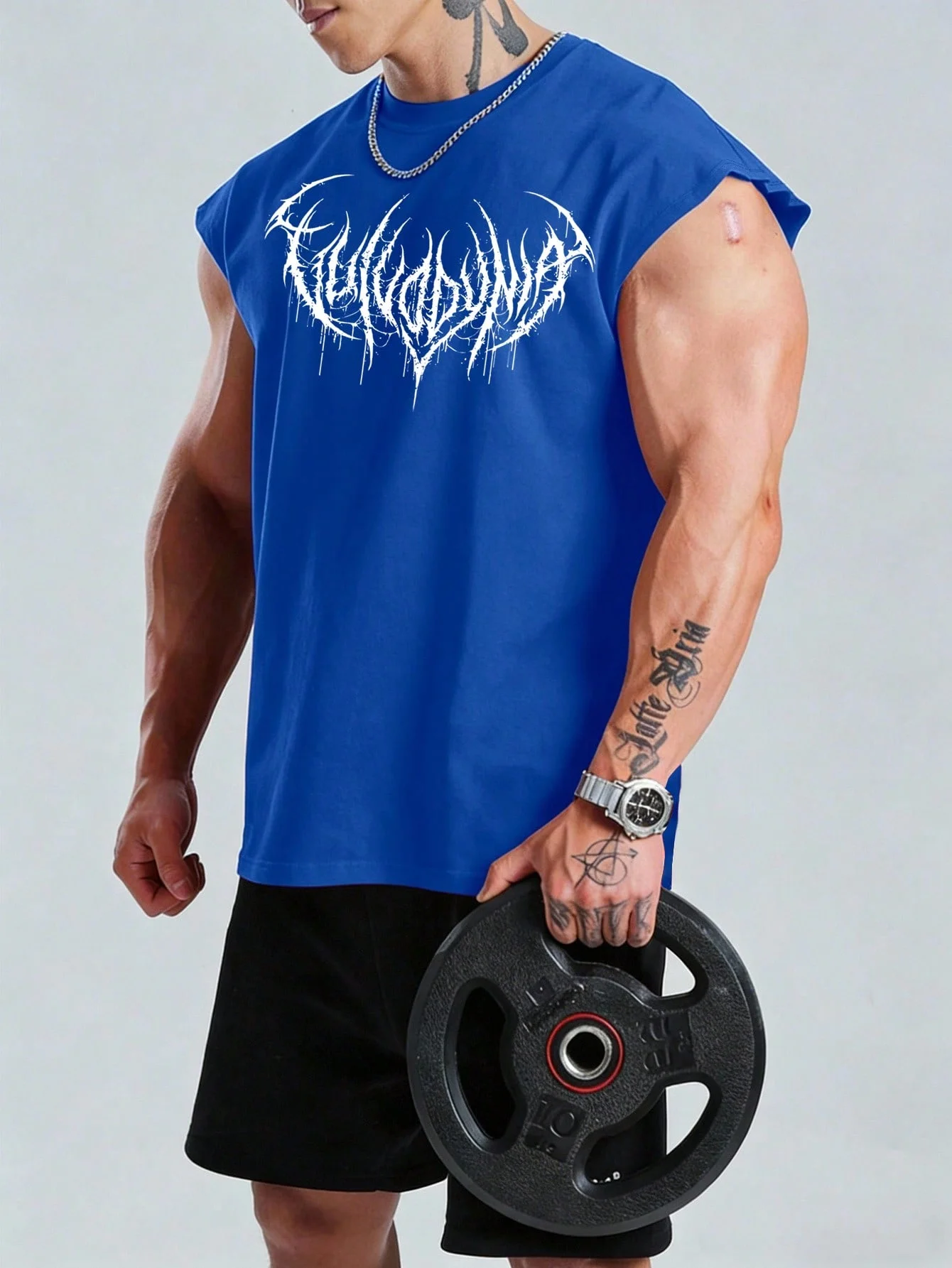 Men's Gothic Print Sleeveless T-Shirt Oversized Breathable Spring Summer Workout Tee for Gym Fitness Streetwear - Image 3
