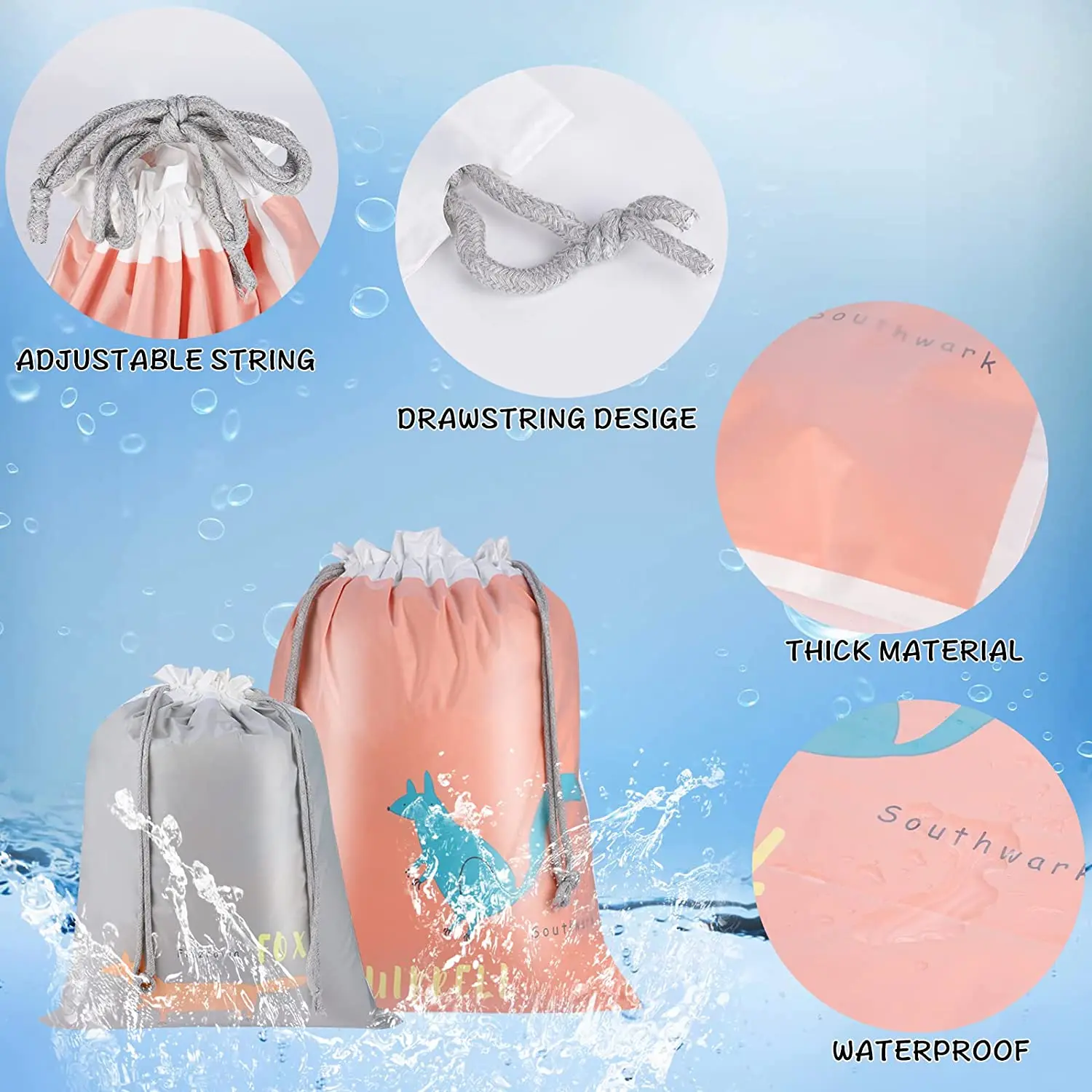 1pc Waterproof Drawstring Double Layer Drawstring Bag Drawstring Travel Bag Cartoon Socks Underwear Dirty Clothes Storage