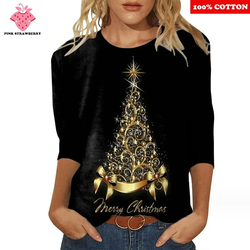 

American style Black T-shirt Women Autumn Winter 2025 New 100% Cotton Round neck Long sleeved Tee Loose Y2k Top Female clothing