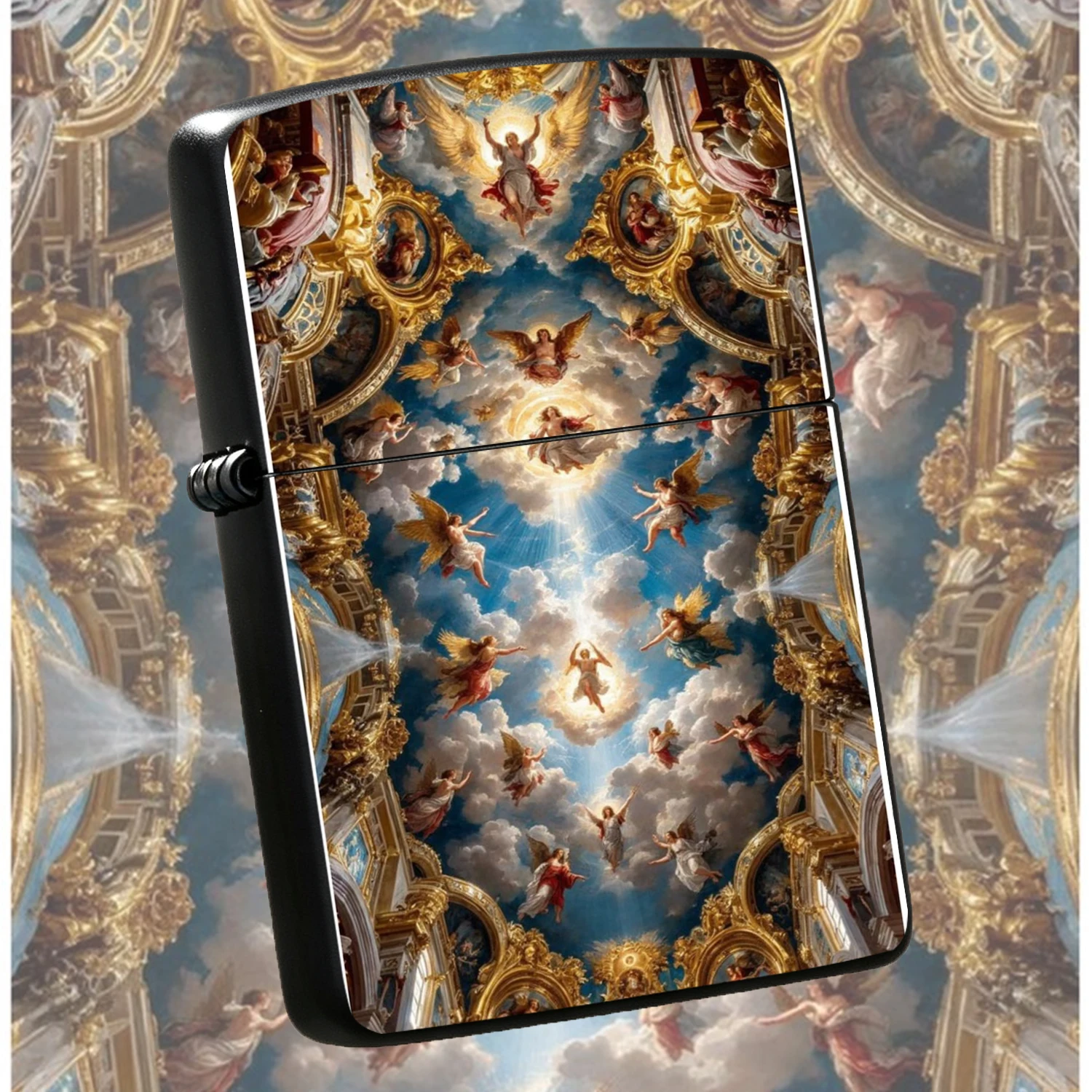 Retro Baroque Ceiling Angel Pattern, Exquisite Sacred Sky Art Print PORTABLE , Unique Aesthetic Collectible Gift for Art Lovers Daily Use A fun and humorous lighter