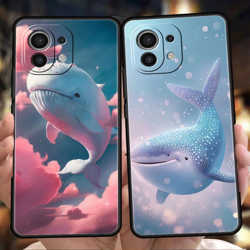 Simple Whale Lovers Couple Phone Case for Xiaomi Poco F6 F5 F4 F3 X6 X5 X4 X3 NFC M5 M4 M3 C51 C50 C55 GT 5G Silicone Cover Capa