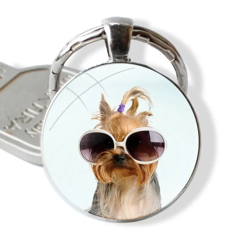 cute dog Yorkshire Terrier Keychain Handmade Glass Cabochon Key Ring Holder Pendant Key Chains