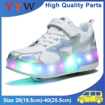 Chaussures de déformation pour enfants, Parkour Runaway, chaussures de patin à roulettes détachables, baskets à 2 roues, chaussures de Sport d'extérieur et d'intérieur