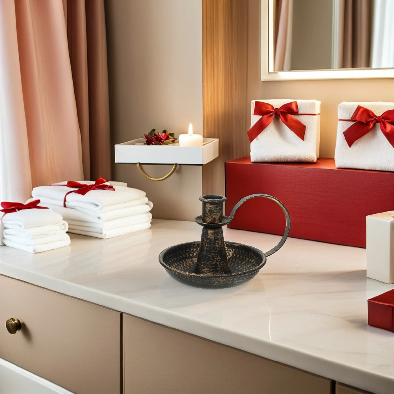 

Retro Wrought Iron Holder Vintage Decorative Candlestick Stand for Farmhouse Dining Wedding Party Table Decor