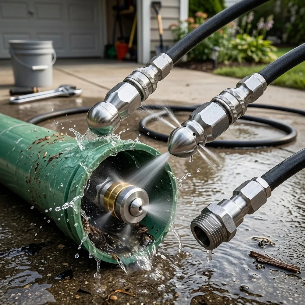 Stainless Steel Pressure Washer Nozzle 5000 PSI - Quick For Connect Drain Cleaning Tool for Residential and Commercial Use