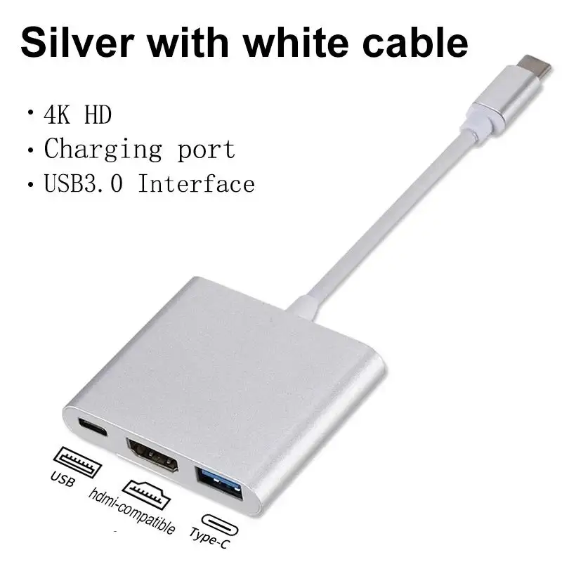 3-in-1 Typ-C-Hub USB 3.0 HDMI-kompatibler Splitter PD-Ladeadapter Stecker-zu-Buchse Verlängerungskabel Laptop-Docking-Zubehör