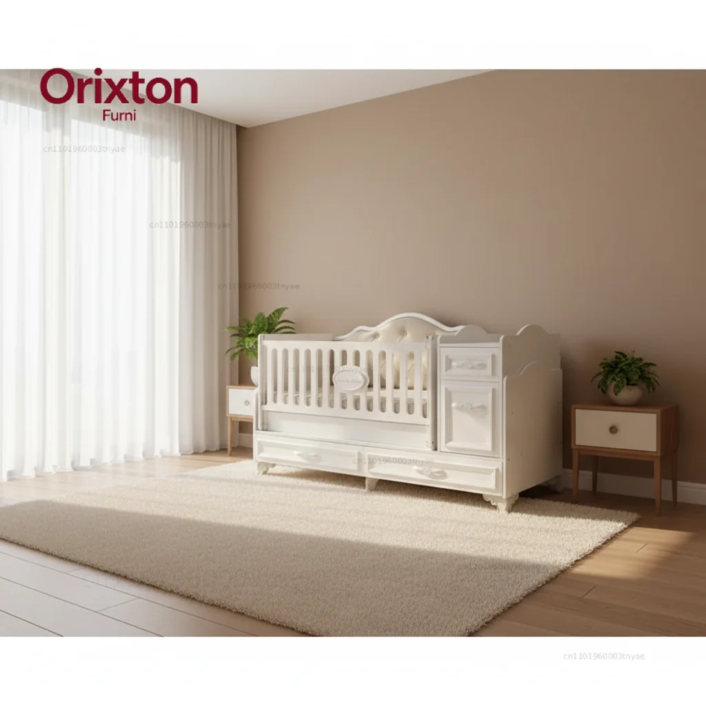 Multifunctional European 4 in 1 Organizer Storage Combination Babies Cot Bed Wooden Crib