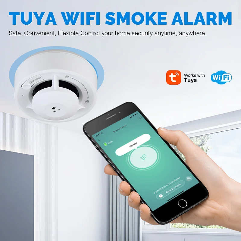 Tuya Wifi كاشفات الدخان الذكية إنذار الحريق الكهروضوئية حساسات الدخان 85dB إنذار الدخان اللاسلكي بطاريات AA Tuya App التحكم