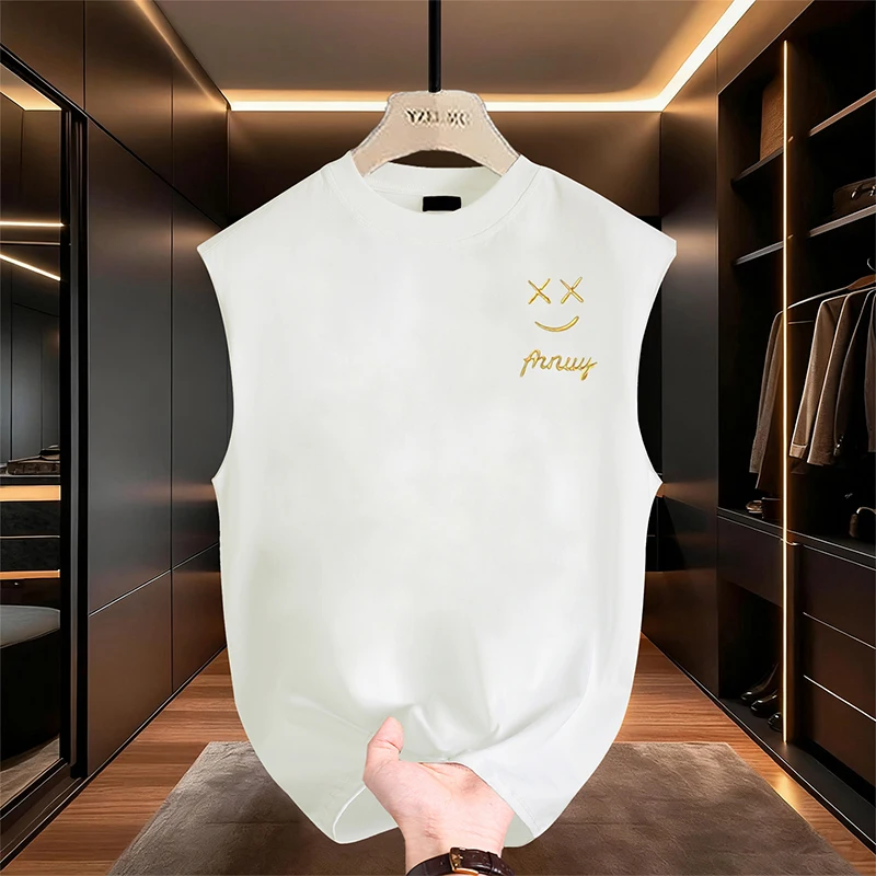 

Летняя модная спортивная футболка без рукавов с принтом для мужчин, удобная универсальная футболка для спорта и отдыха