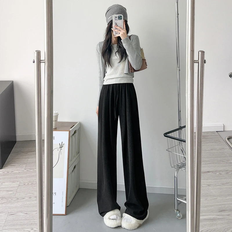 Rice White with Velvet Glutinous Rice Pants Women's 2024 Autumn Winter New Style