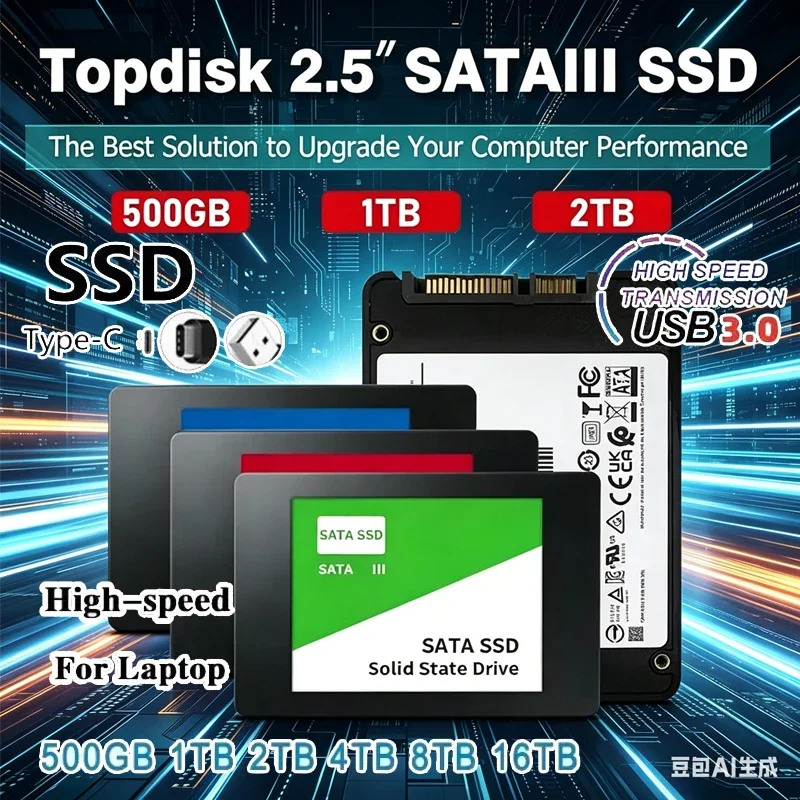 2.5 Inch SATA3 SSD Solid State Drive 1TB 2TB 3D NAND High Speed Internal Solid Disk For Laptop Desktop PC Microcomputer