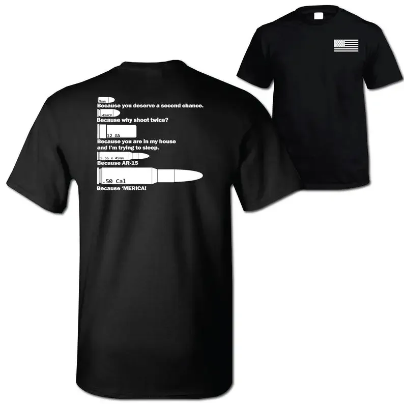 Ammo Chart T-Shirt S - 3X 2Nd Amendment American Flag Army Gun Funny Merica