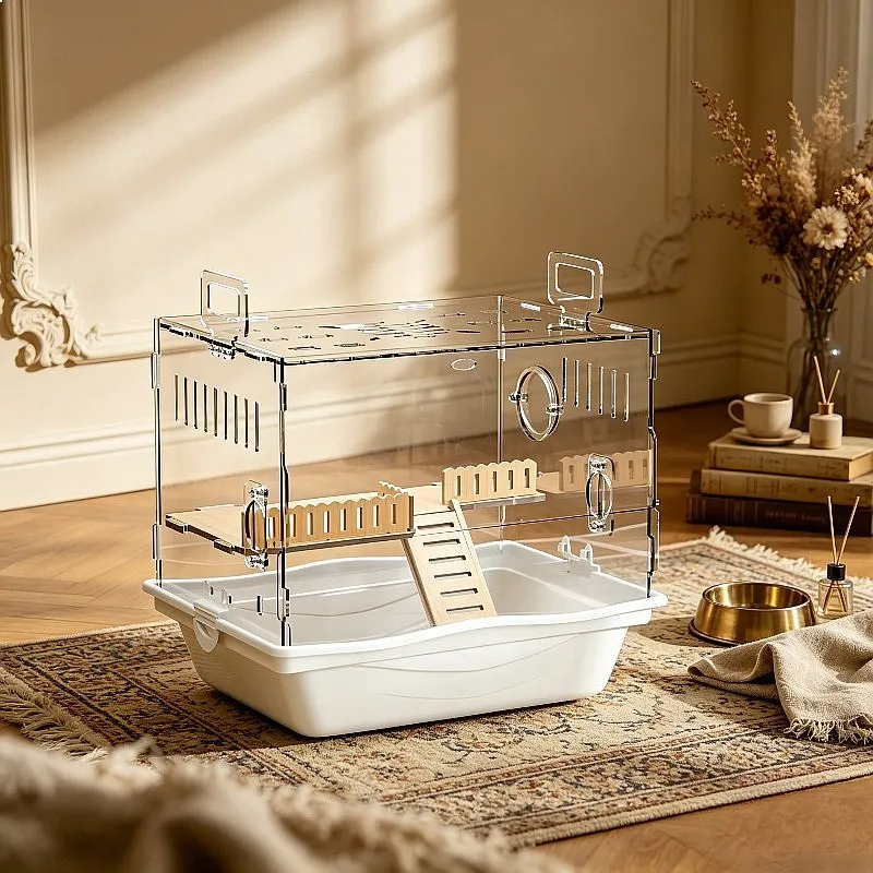 Clear Acrylic Hamster Cage Spacious Transparent Habitat for Syrian Bear Chew-Proof Panoramic View view 2