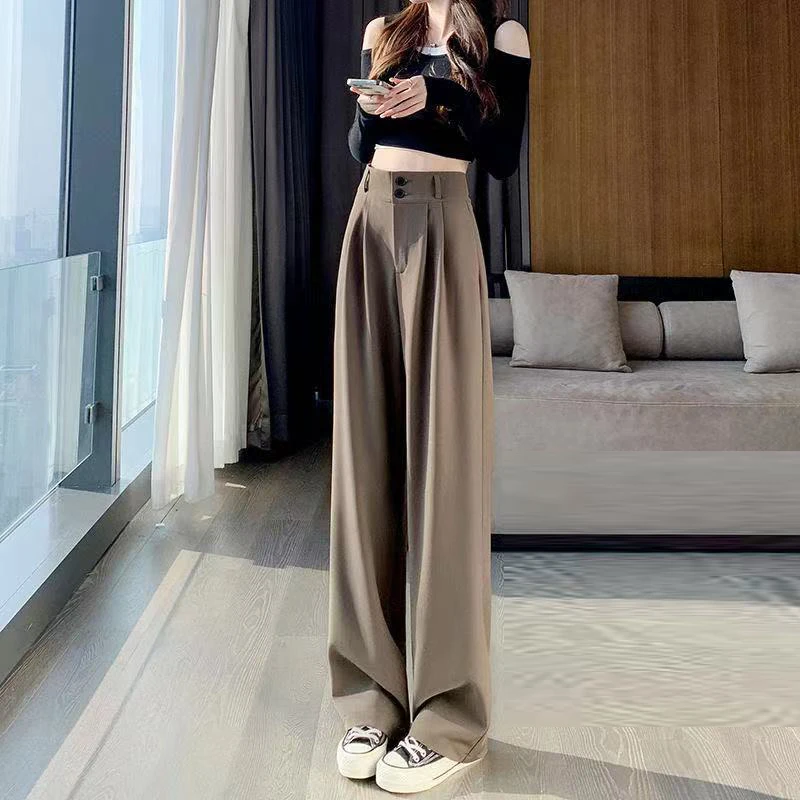 Women Korean Fashion Casual High Waist Wide Leg Suit Pants Female Elegant Solid Straight Trousers 2024 Spring Summer Pantalones