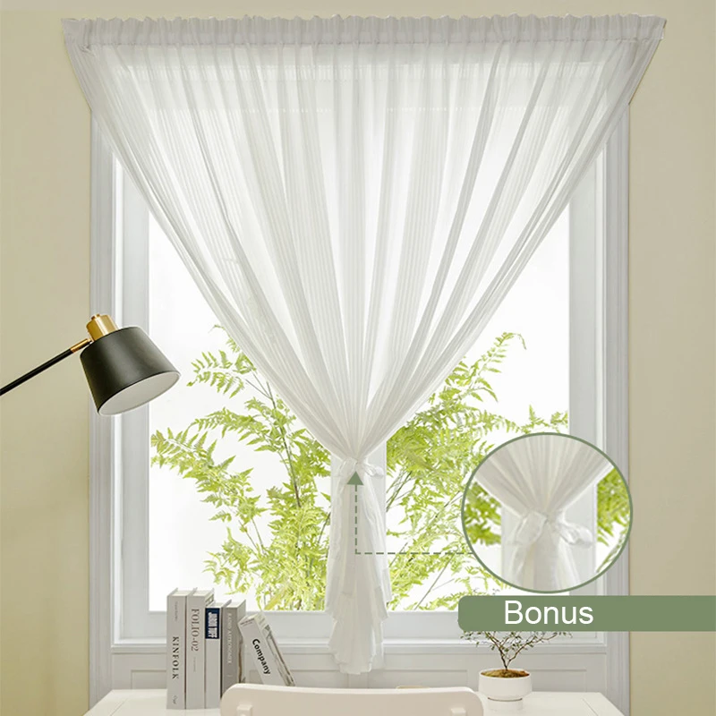 Sheer Curtains No Drill Light Filtering Privacy Curtain Self Adhesive Door Blinds Pattern Gauze Curtains for Living Room Kitchen