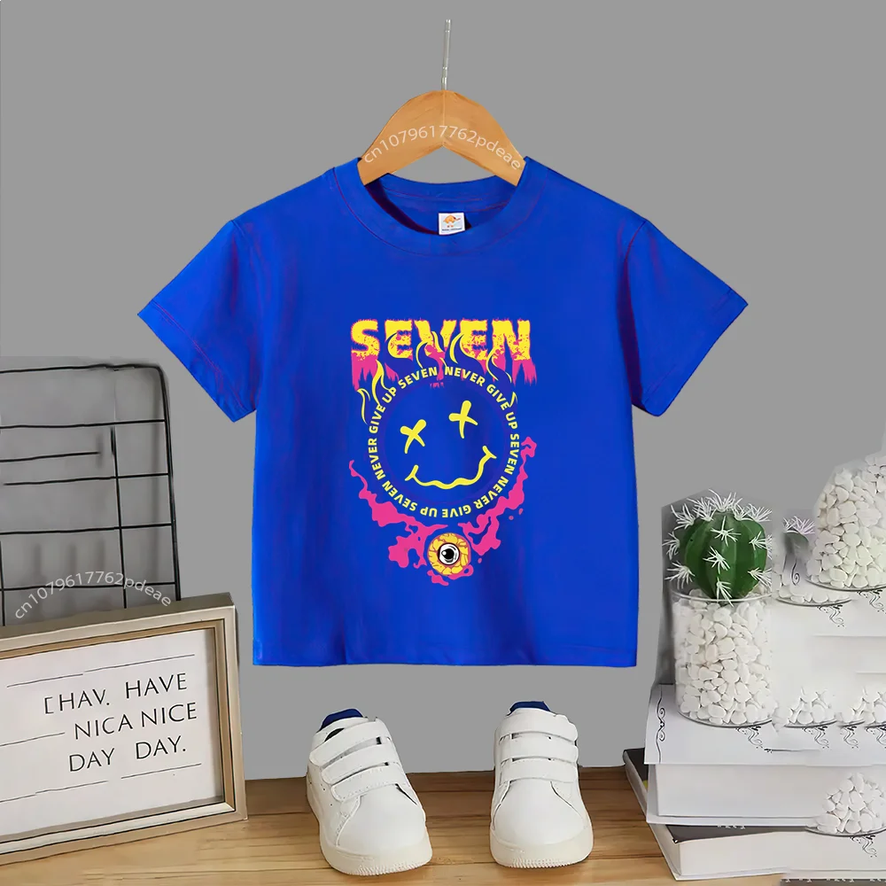 Kids 100% Cotton T-shirt Boys Girls Street Personality Smiley Face Printed Short sleeve top Cotton T-shirt Teen comfortable top