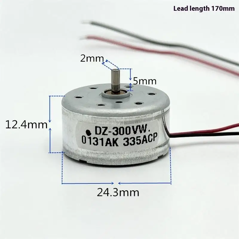 1 Piece 300 Micro DC Motor 24mm Round Spindle 2mm Shaft 3V-6V 3.7V 5V 6V 7550RPM For DIY Toys/Solar Power Models/Fan Projects‘