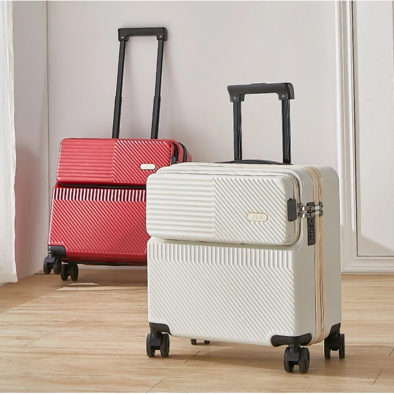 18 Inch Carry on Luggage with Wheels Front Opening Lightweight ABS+PC Travel Suitcases Multifunction Rolling Luggage Case