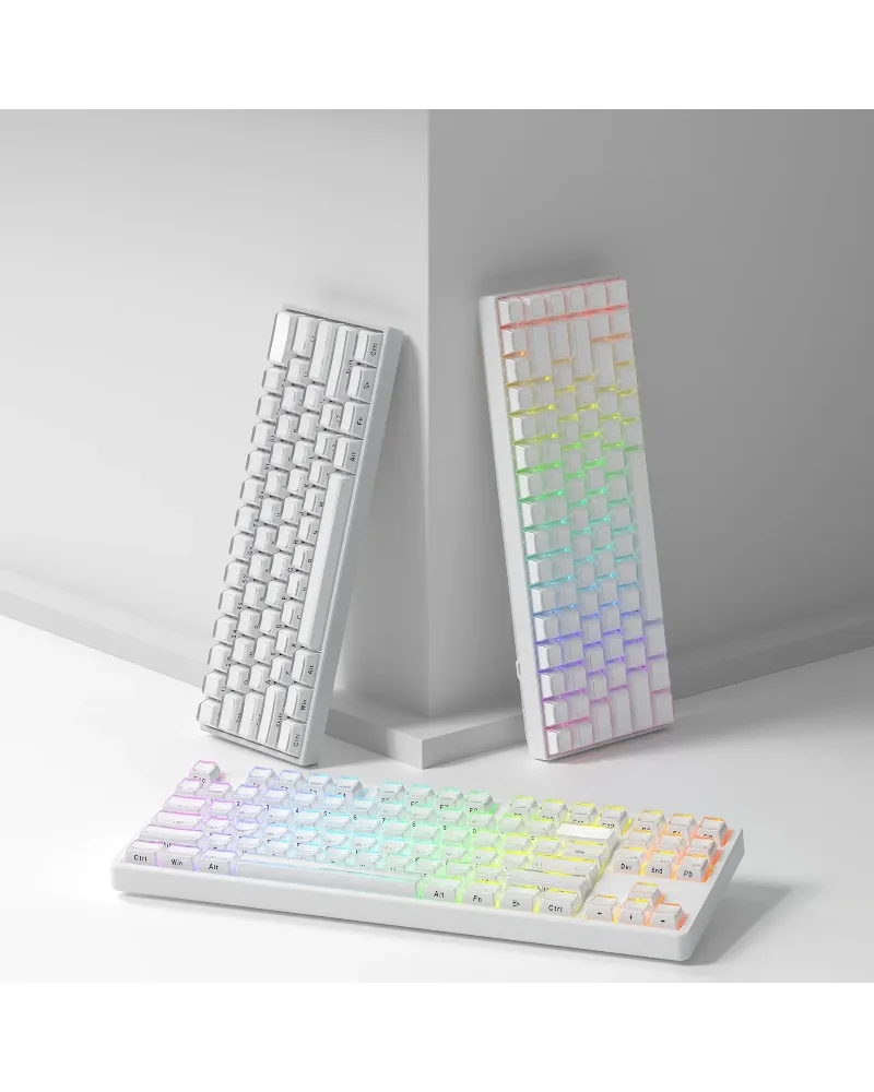 

white and see through clear durable pbt keycaps set high quality for custom mechanical keyboards
